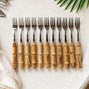 Bamboo Handle Cocktail Forks - Set of 12